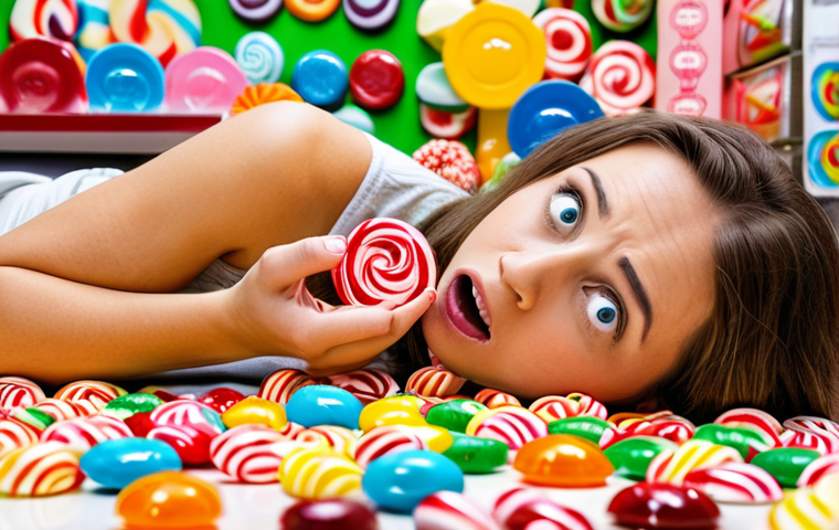 **
Prompt: A person looking overwhelmed in a candy store overflowing with different certifications represented as colorful candies, symbolizing the challenge of choosing the right environmental certification. Focus on the confusion and abundance of options. Style: whimsical, slightly surreal.
**