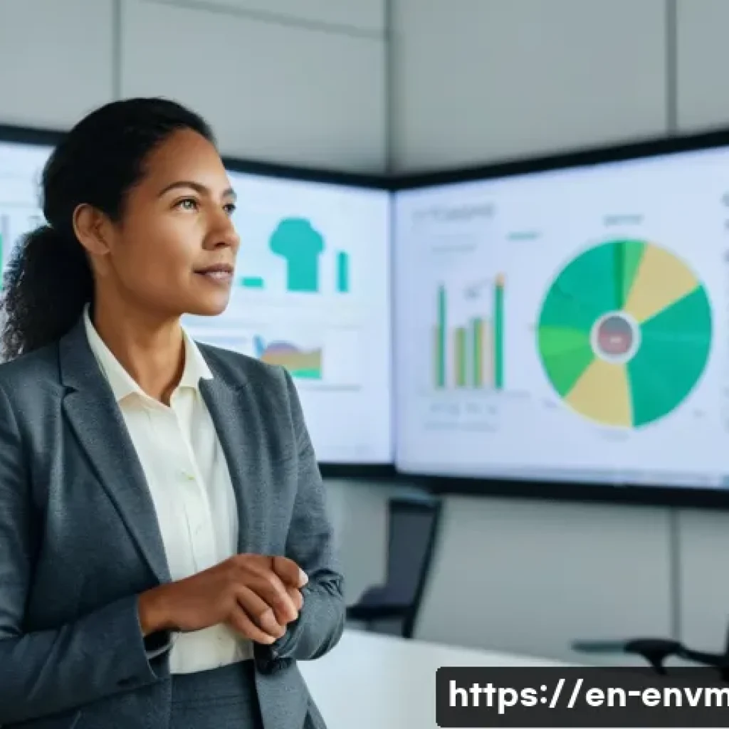 환경경영 자격증 취득 후 성장 전략 - **Prompt:** A diverse group of environmental professionals, male and female, in a modern, brightly l...