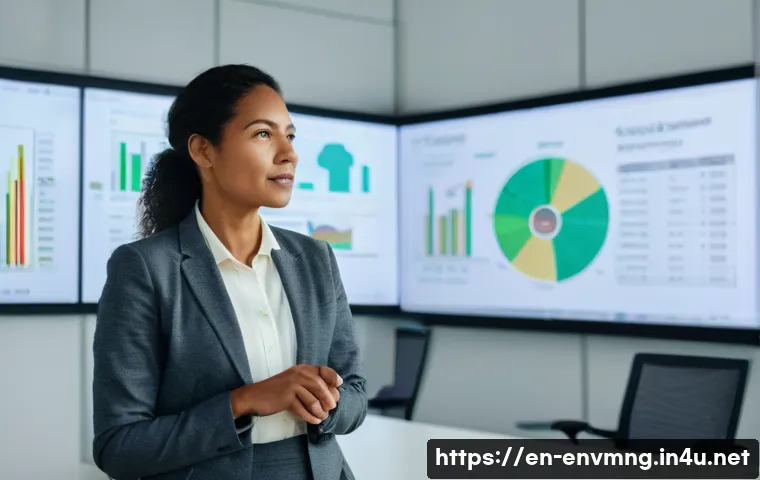 환경경영 자격증 취득 후 성장 전략 - **Prompt:** A diverse group of environmental professionals, male and female, in a modern, brightly l...