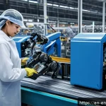 환경경영 실무 사례 분석 - A modern automotive factory floor showcasing lean manufacturing principles in action, with assembly ...