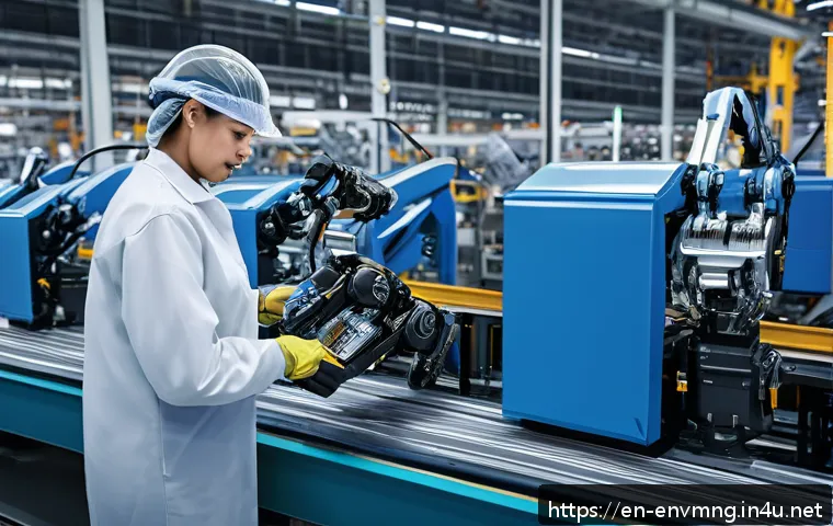환경경영 실무 사례 분석 - A modern automotive factory floor showcasing lean manufacturing principles in action, with assembly ...