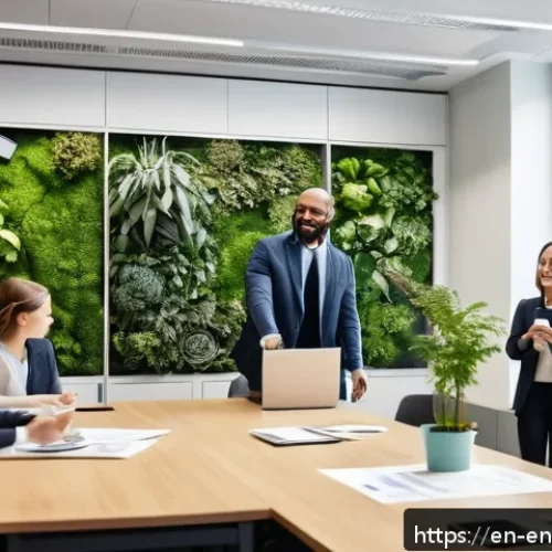 환경경영 관련 교육 및 훈련 - A modern corporate office environment showing a diverse group of employees actively participating in...