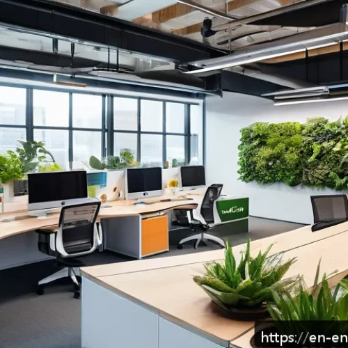 환경경영 지속가능한 경영 전략 - A vibrant and detailed office scene showcasing a diverse team of professionals collaborating enthusi...