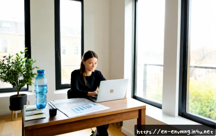 환경경영 직무 전환 준비 - Photorealistic career transition scene, a mid-career professional reviewing environmental management...